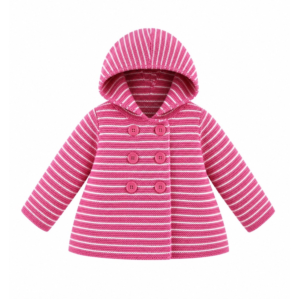 First Impressions Play Kids Striped Hooded knit jacket 12 Mo toddler Girls cozy‎